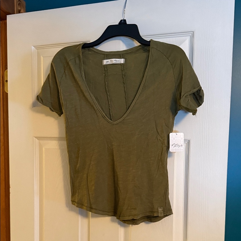 We The Free Olive Short Sleeve V-Neck Top